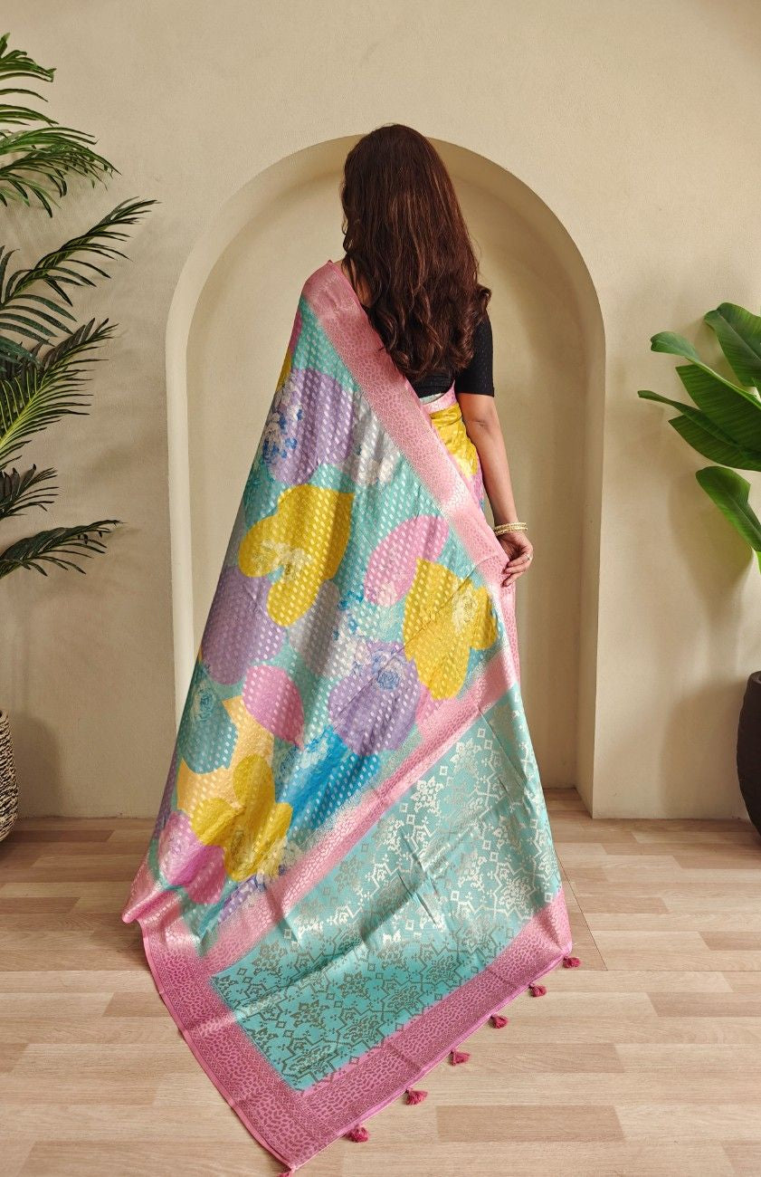 Premium Printed Georgette Elegance Saree with Silver Zari Touch