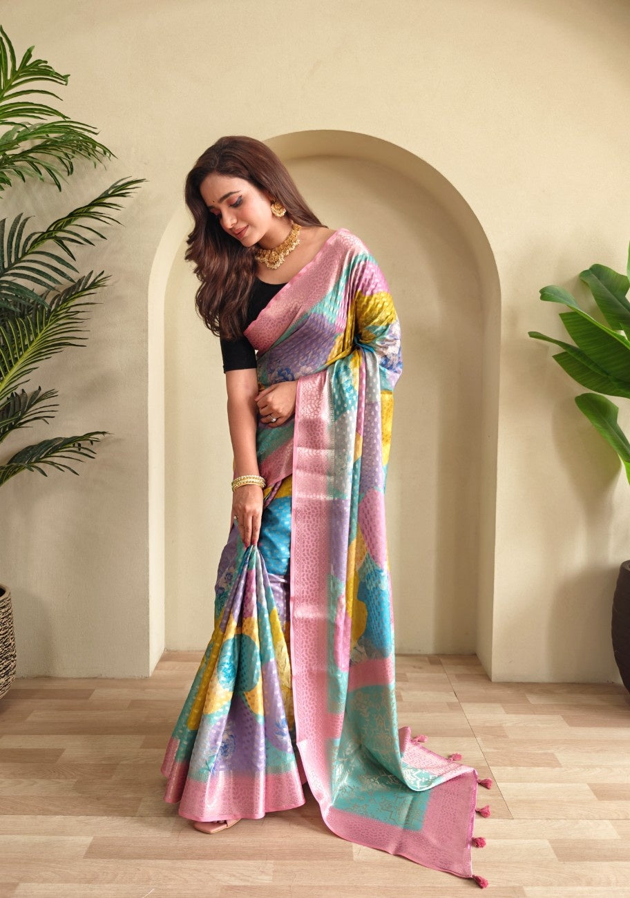 Premium Printed Georgette Elegance Saree with Silver Zari Touch