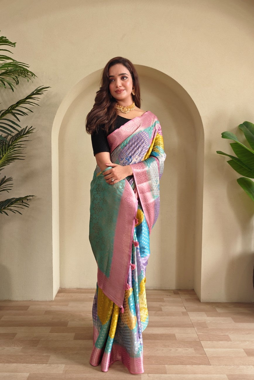 Premium Printed Georgette Elegance Saree with Silver Zari Touch