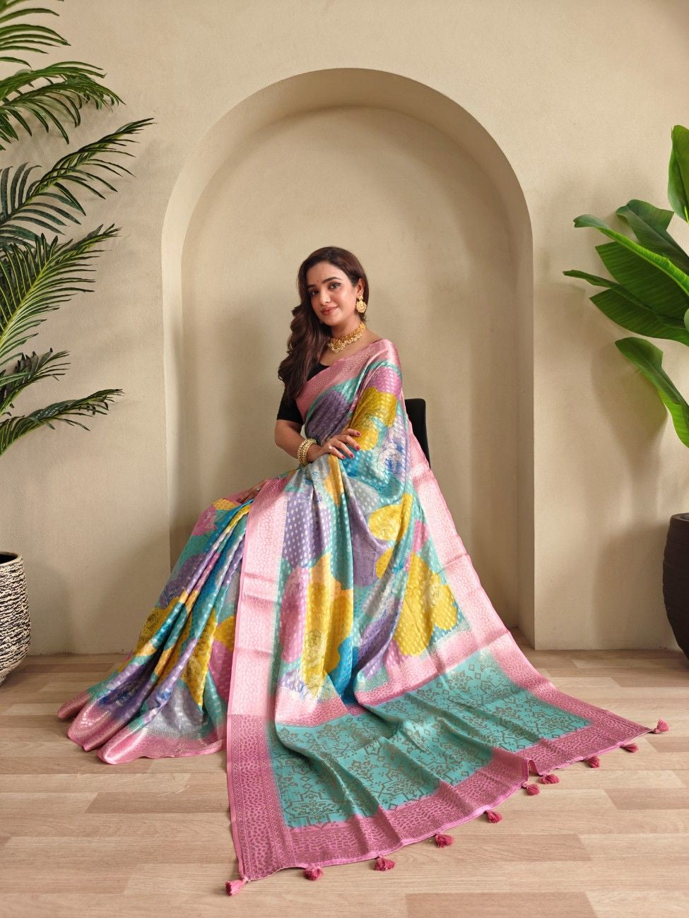 Premium Printed Georgette Elegance Saree with Silver Zari Touch