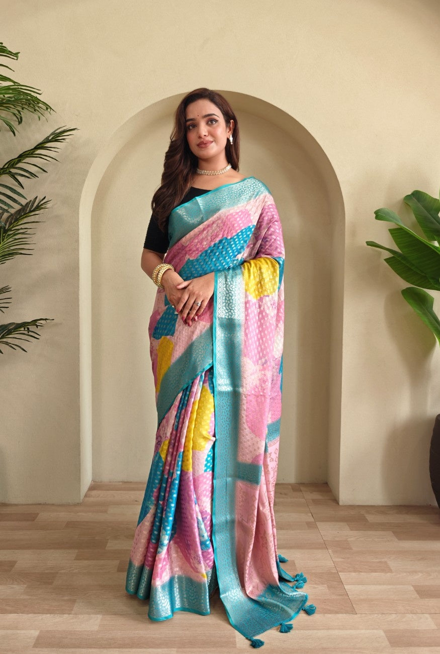 Premium Printed Georgette Elegance Saree with Silver Zari Touch