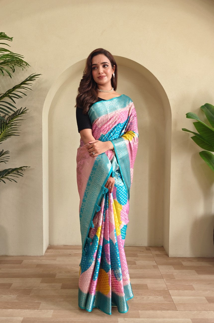 Premium Printed Georgette Elegance Saree with Silver Zari Touch