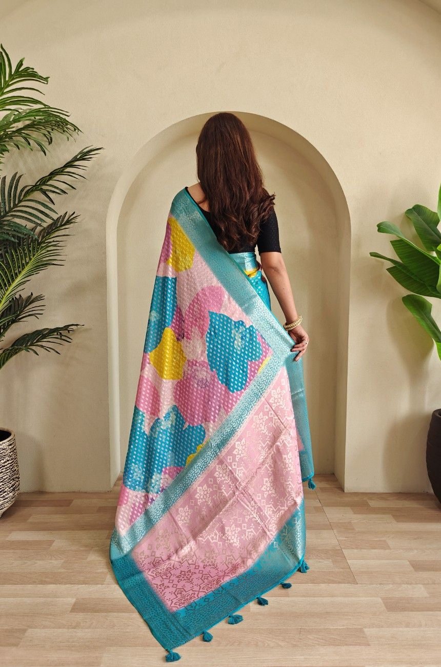 Premium Printed Georgette Elegance Saree with Silver Zari Touch