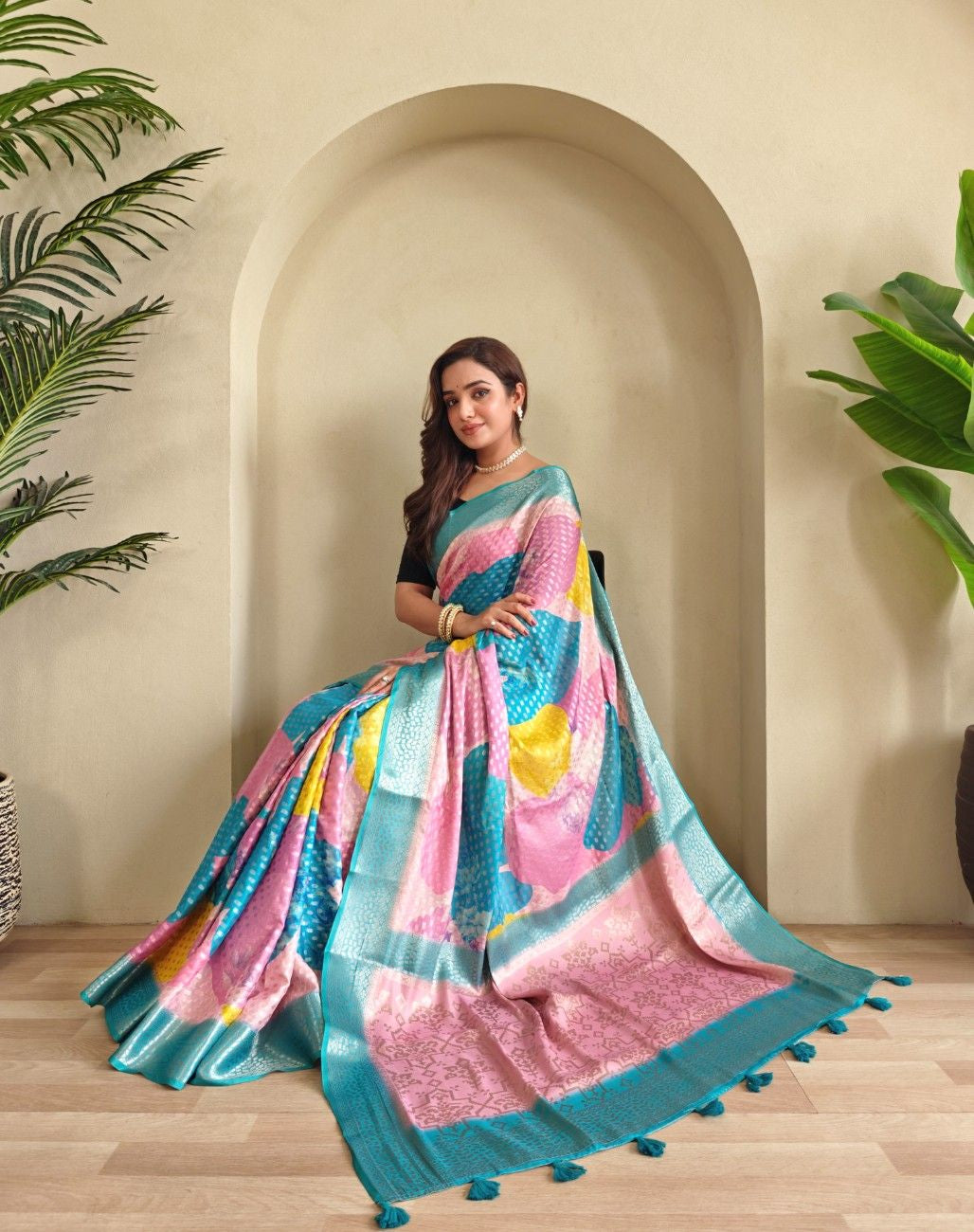 Premium Printed Georgette Elegance Saree with Silver Zari Touch