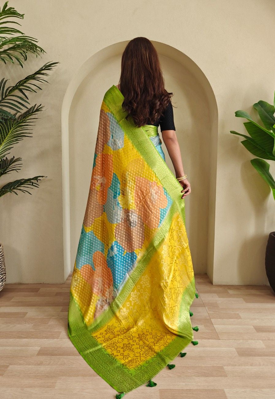 Premium Printed Georgette Elegance Saree with Silver Zari Touch