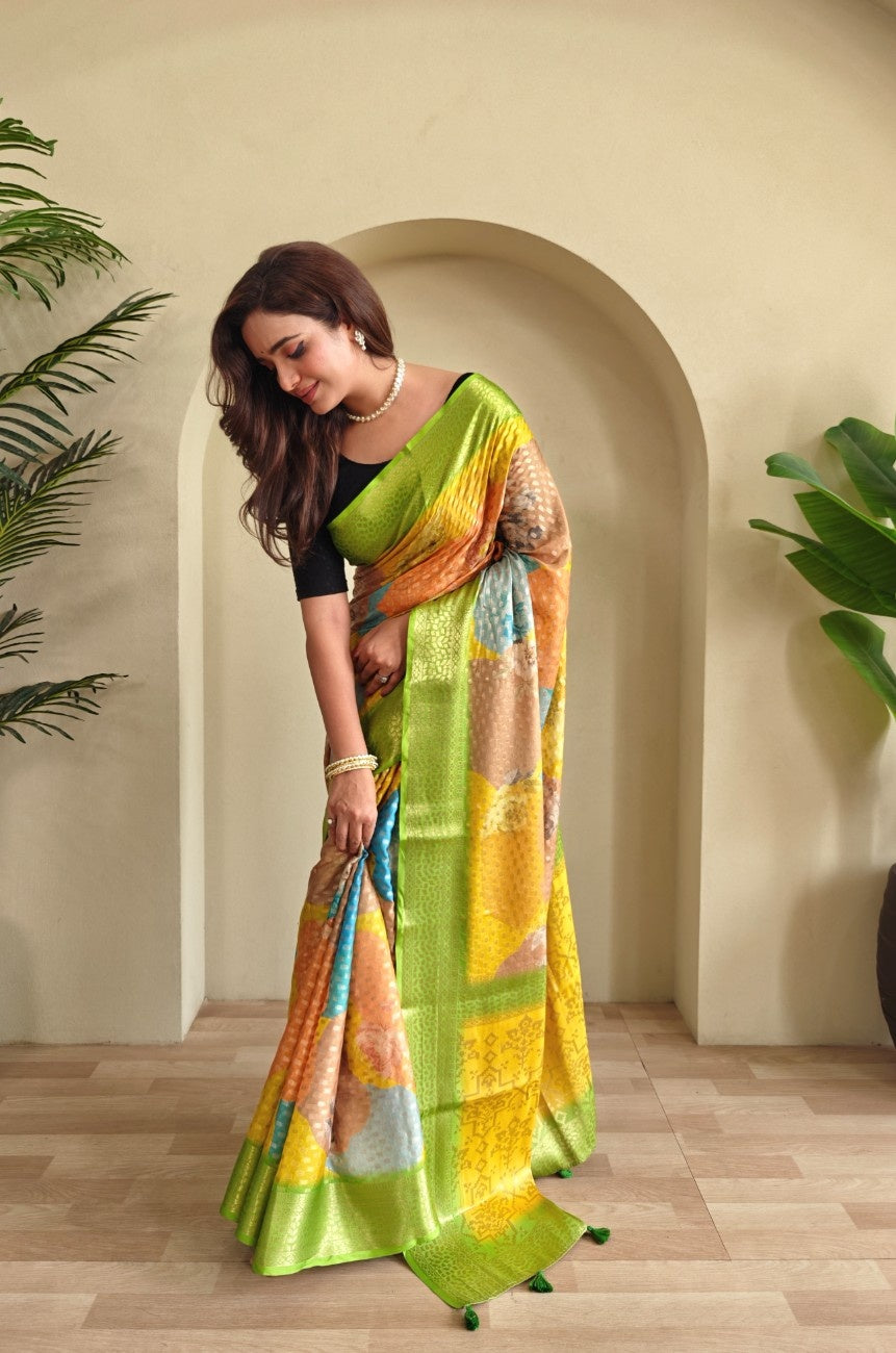 Premium Printed Georgette Elegance Saree with Silver Zari Touch