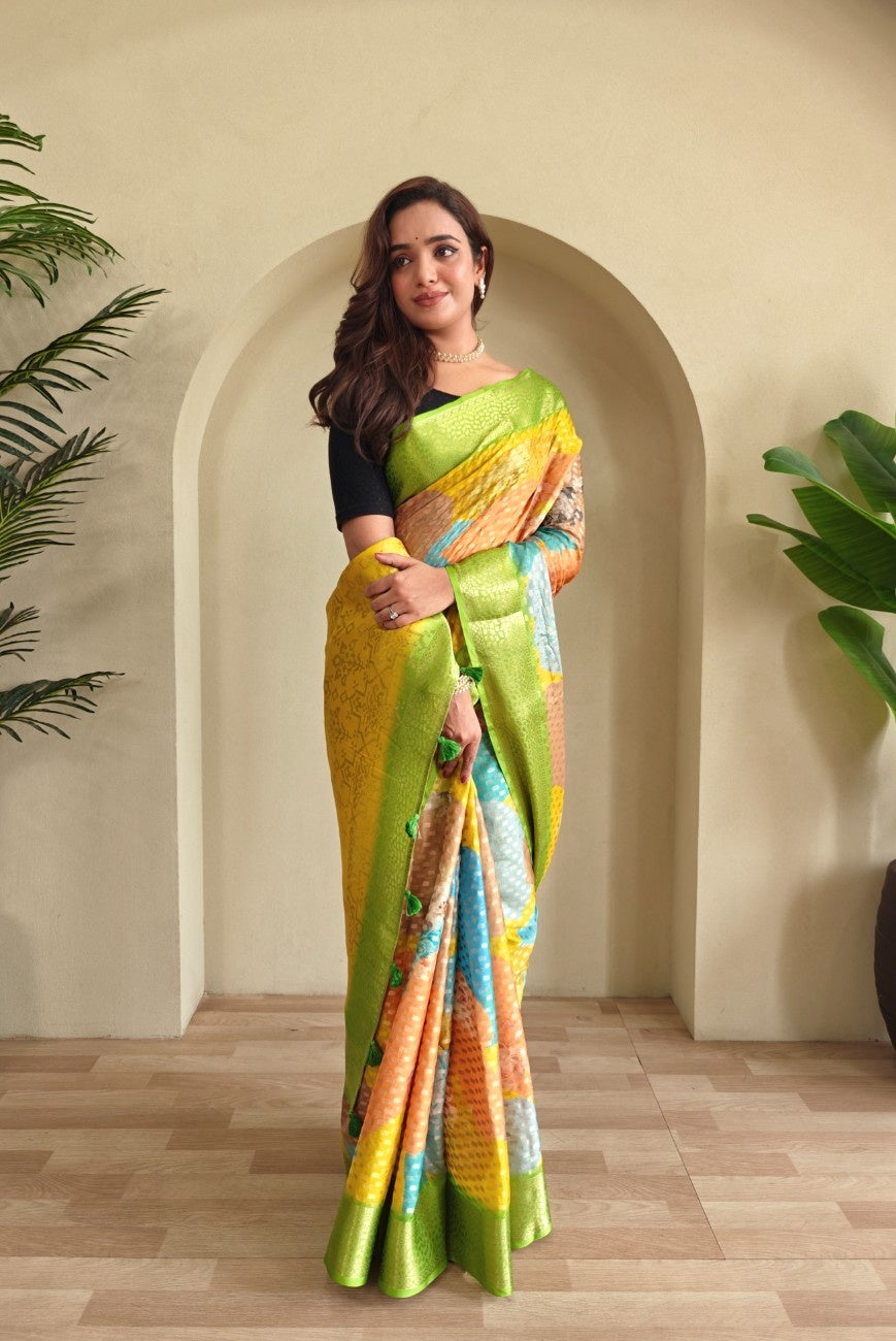Premium Printed Georgette Elegance Saree with Silver Zari Touch