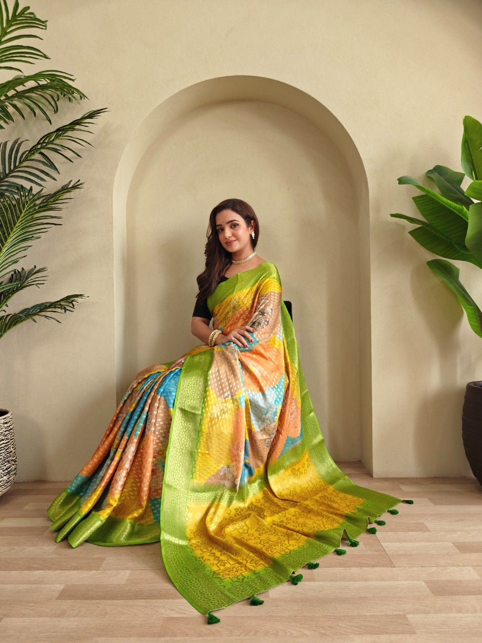 Premium Printed Georgette Elegance Saree with Silver Zari Touch