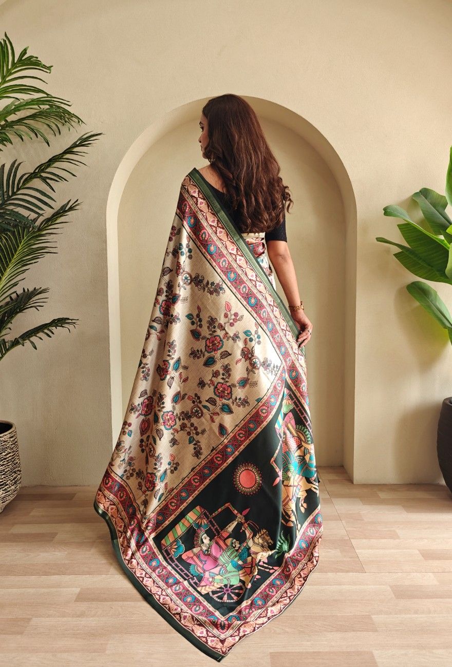 Soft Silk Saree with Kalamkari fusion print