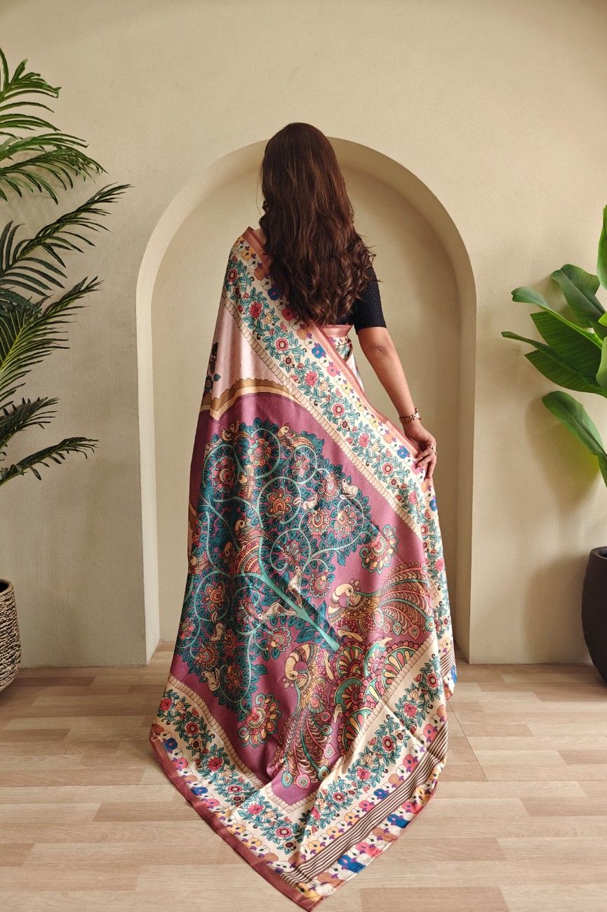 Soft Silk Saree with Kalamkari fusion print