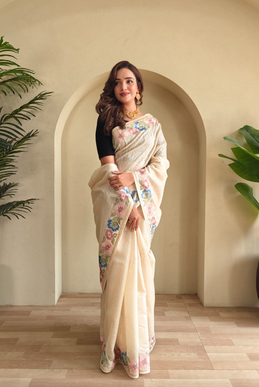Premium Tussar Silk Saree with Royal Embroidery