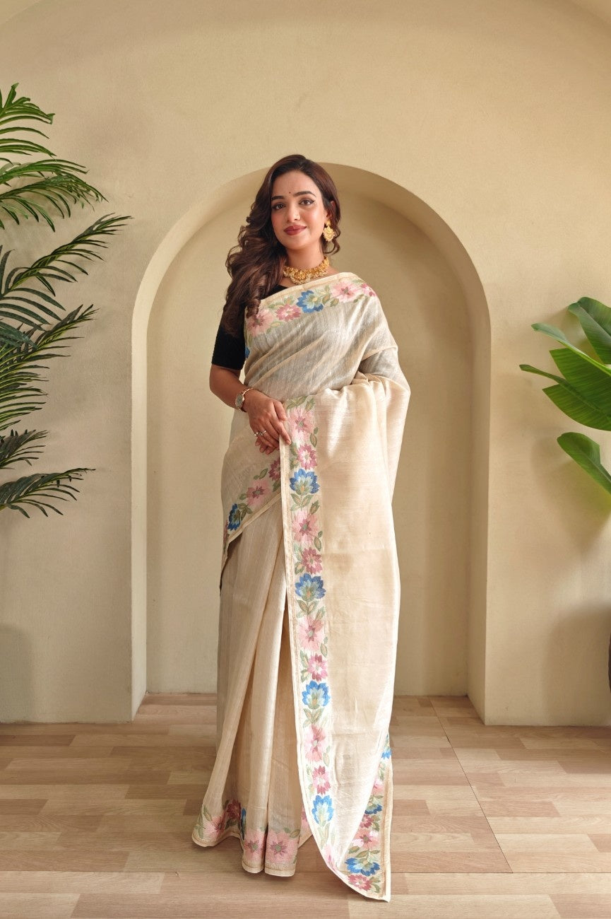 Premium Tussar Silk Saree with Royal Embroidery