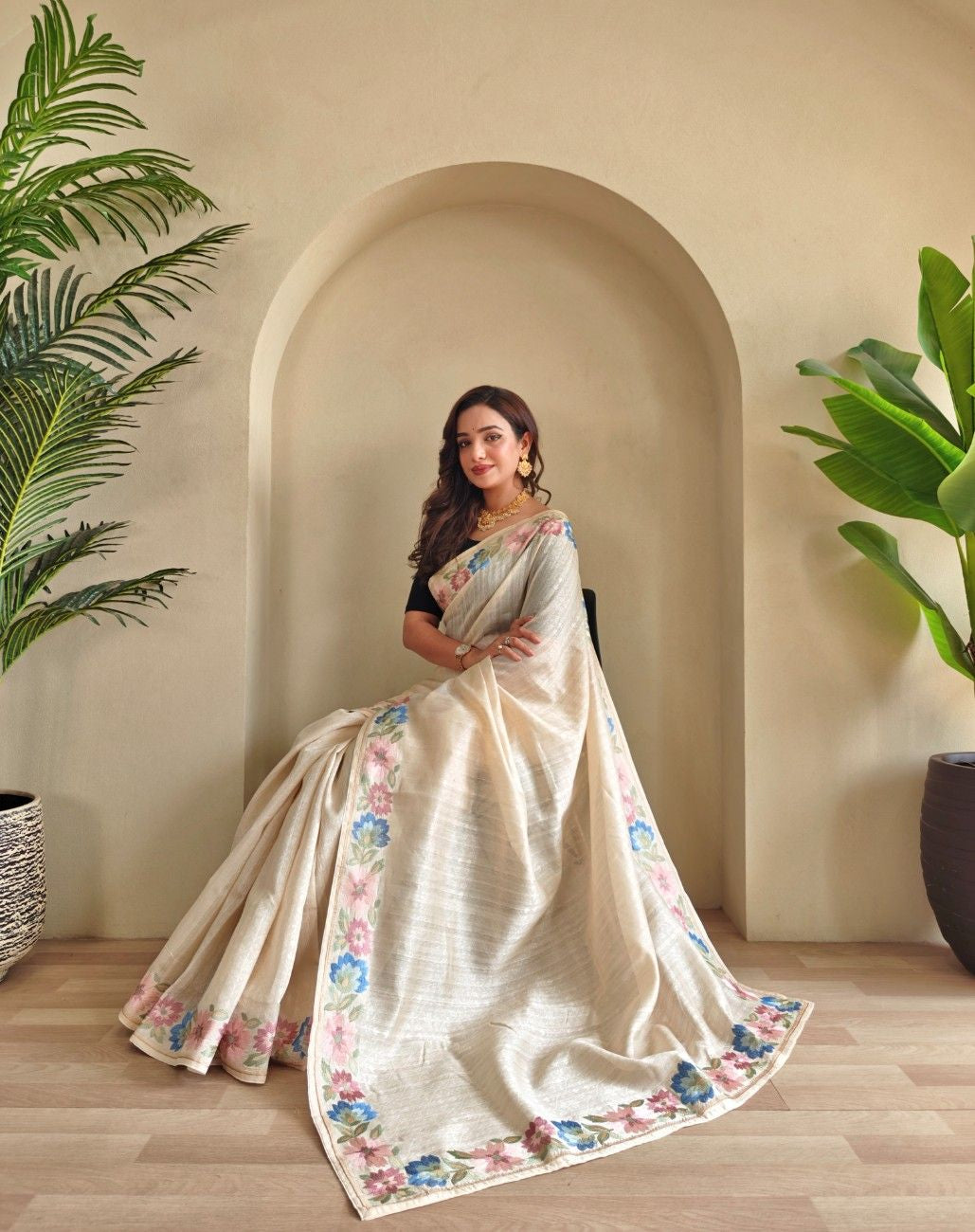 Premium Tussar Silk Saree with Royal Embroidery