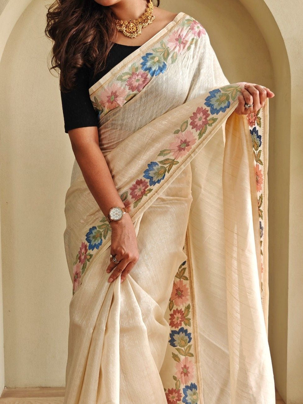 Premium Tussar Silk Saree with Royal Embroidery