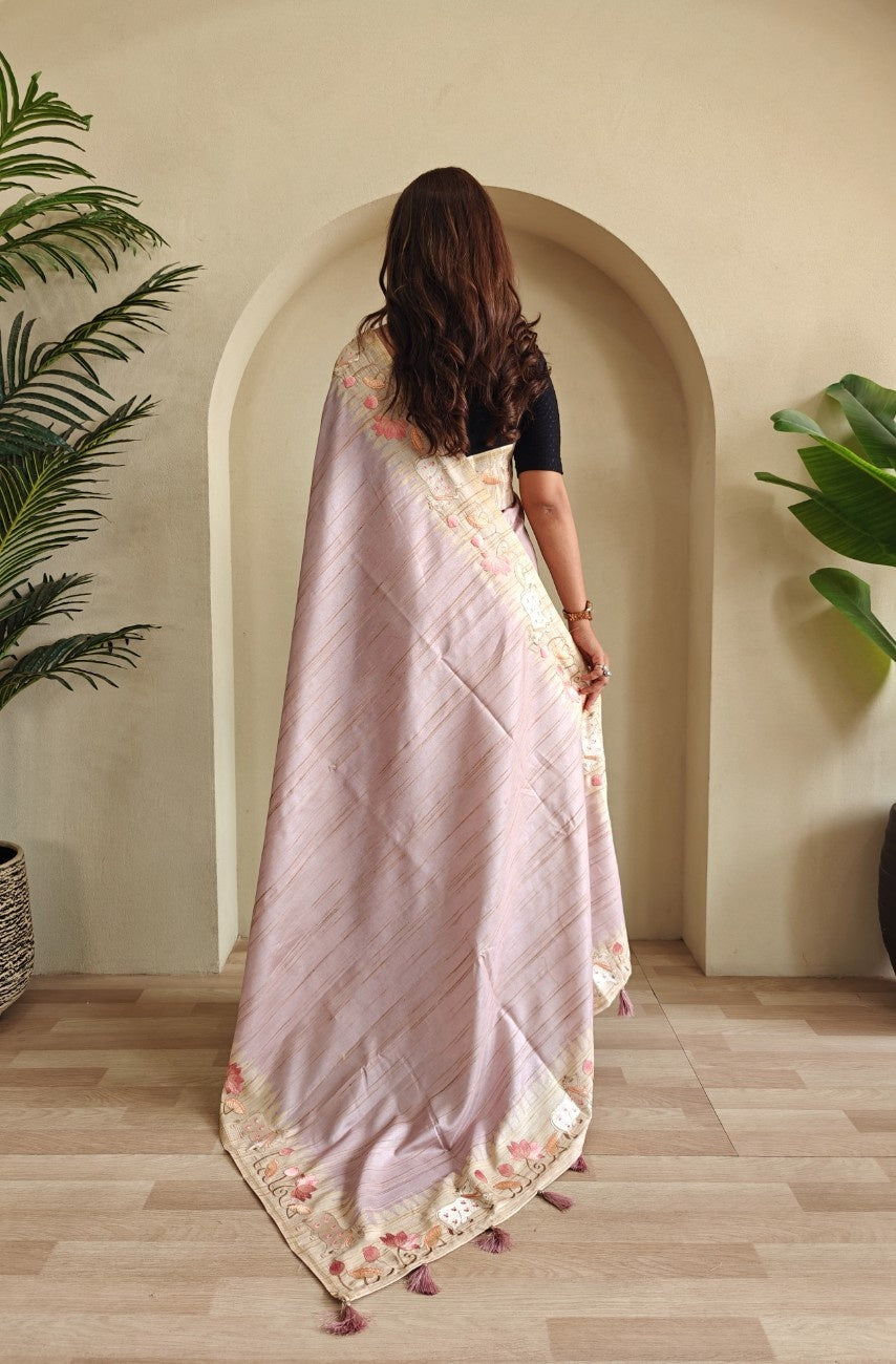 Pure Loom Tussar With All-over Pichwai Style Embroidery