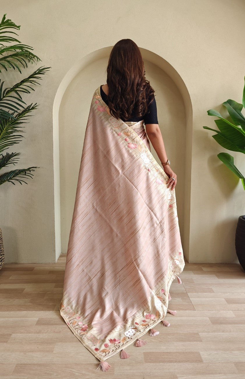 Pure Loom Tussar With All-over Pichwai Style Embroidery