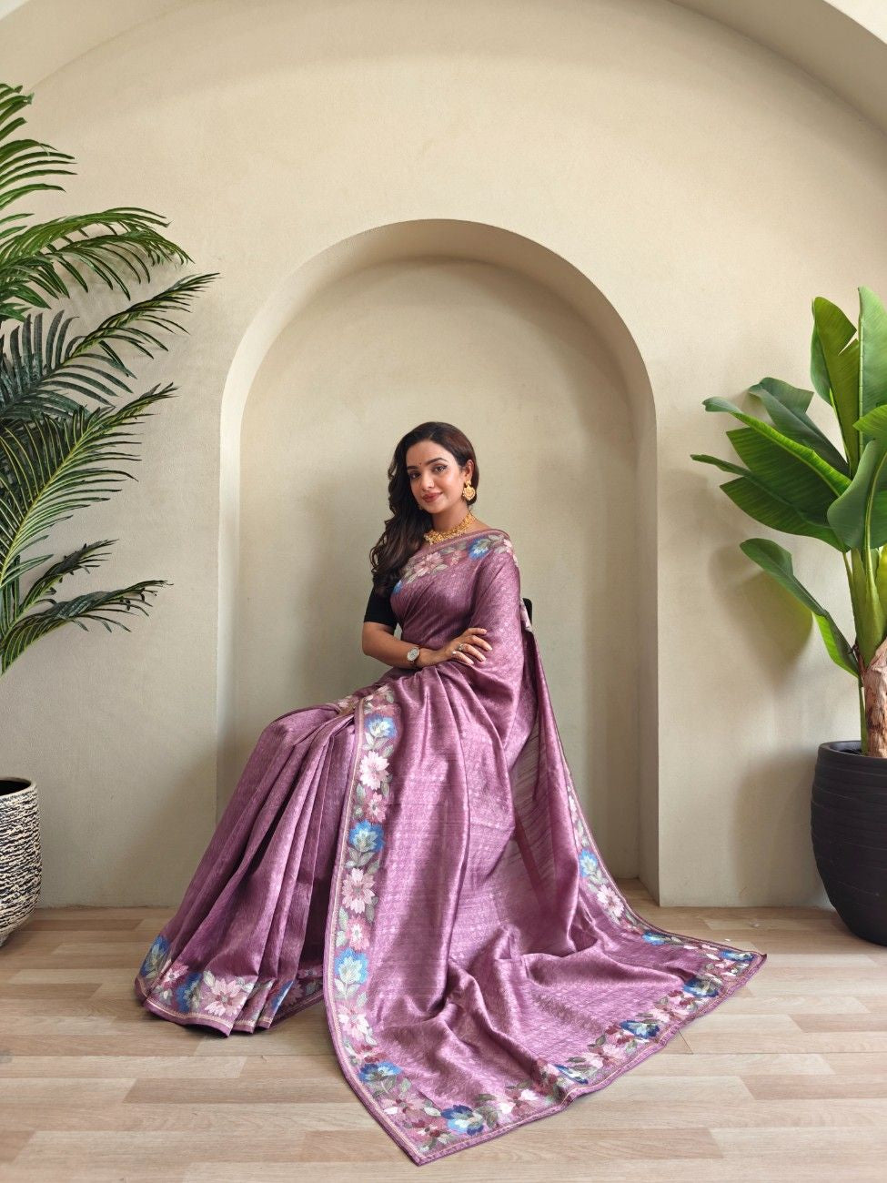 Premium Tussar Silk Saree with Royal Embroidery