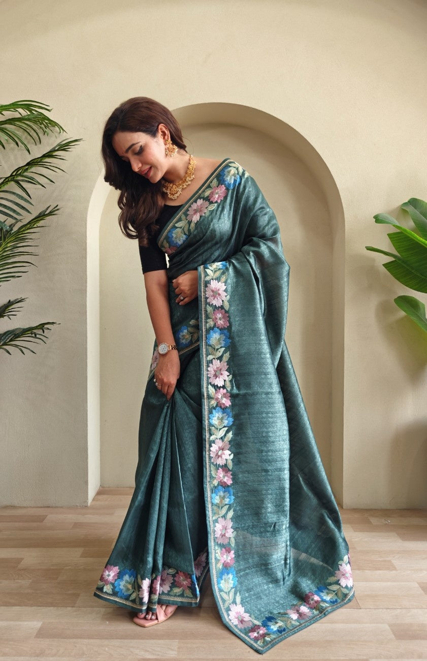 Premium Tussar Silk Saree with Royal Embroidery