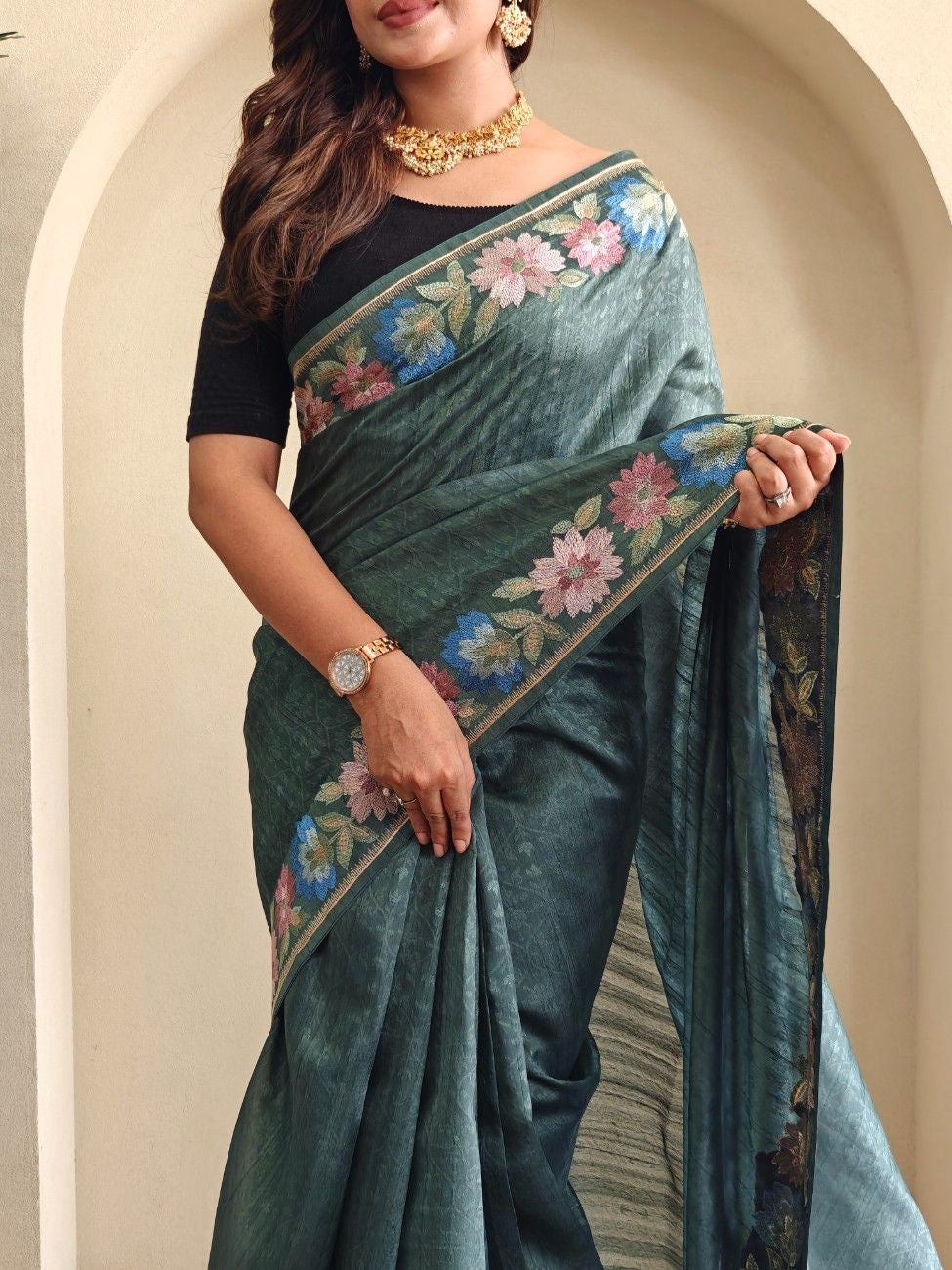 Premium Tussar Silk Saree with Royal Embroidery