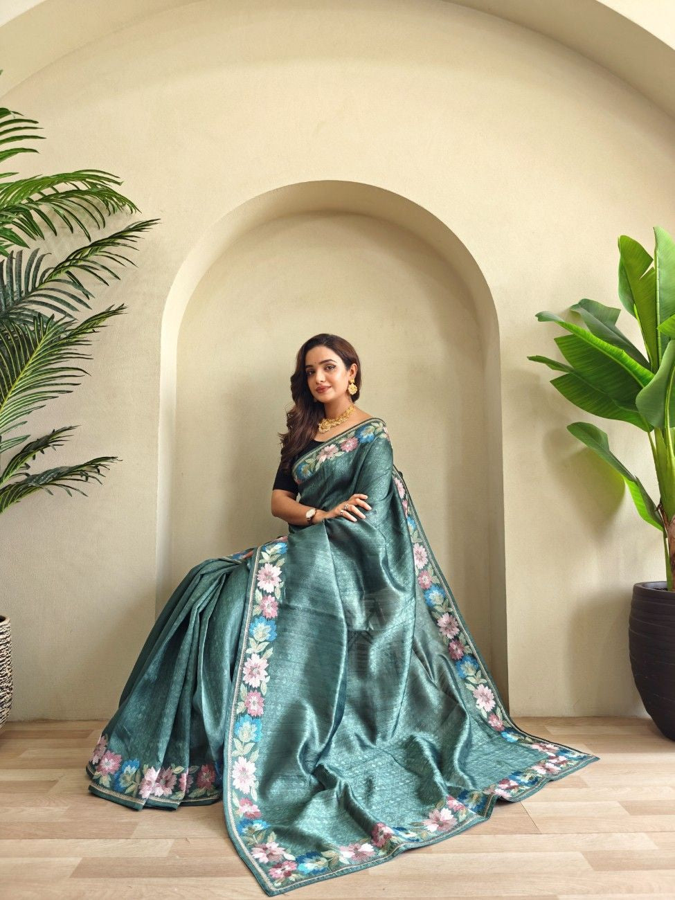 Premium Tussar Silk Saree with Royal Embroidery