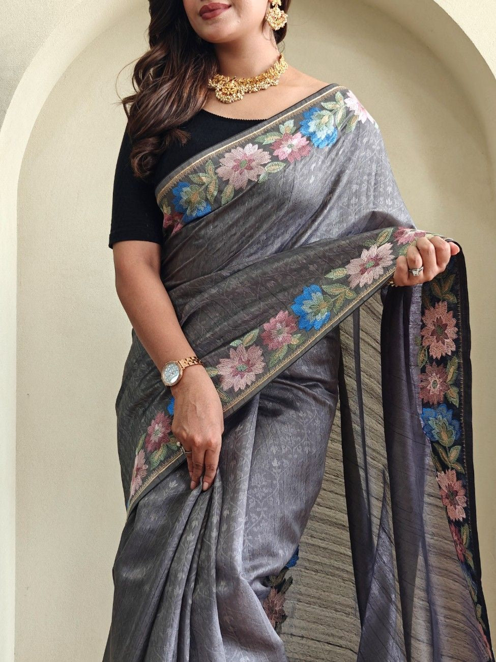 Premium Tussar Silk Saree with Royal Embroidery
