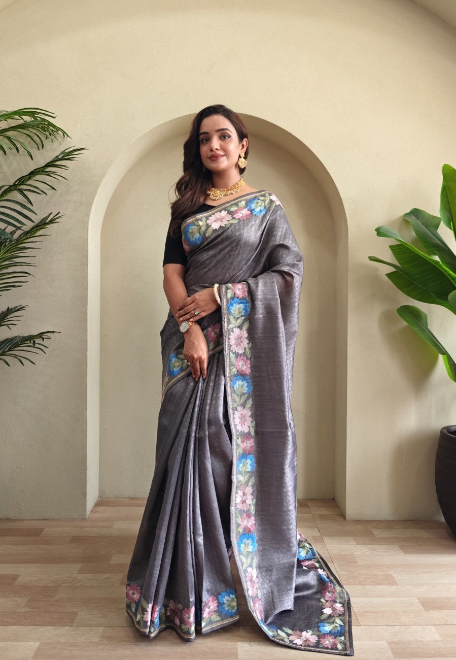 Premium Tussar Silk Saree with Royal Embroidery