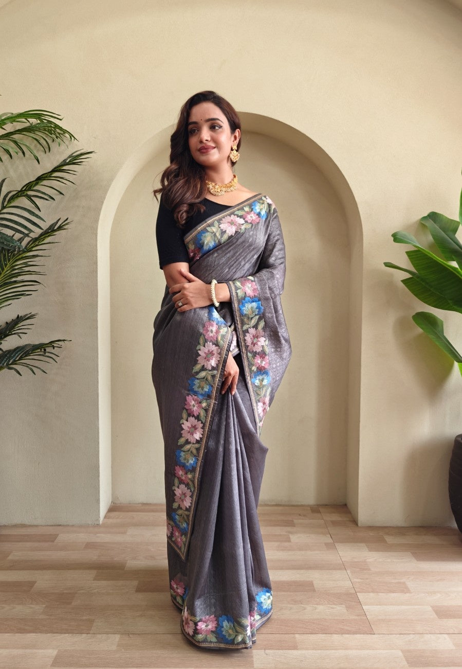 Premium Tussar Silk Saree with Royal Embroidery