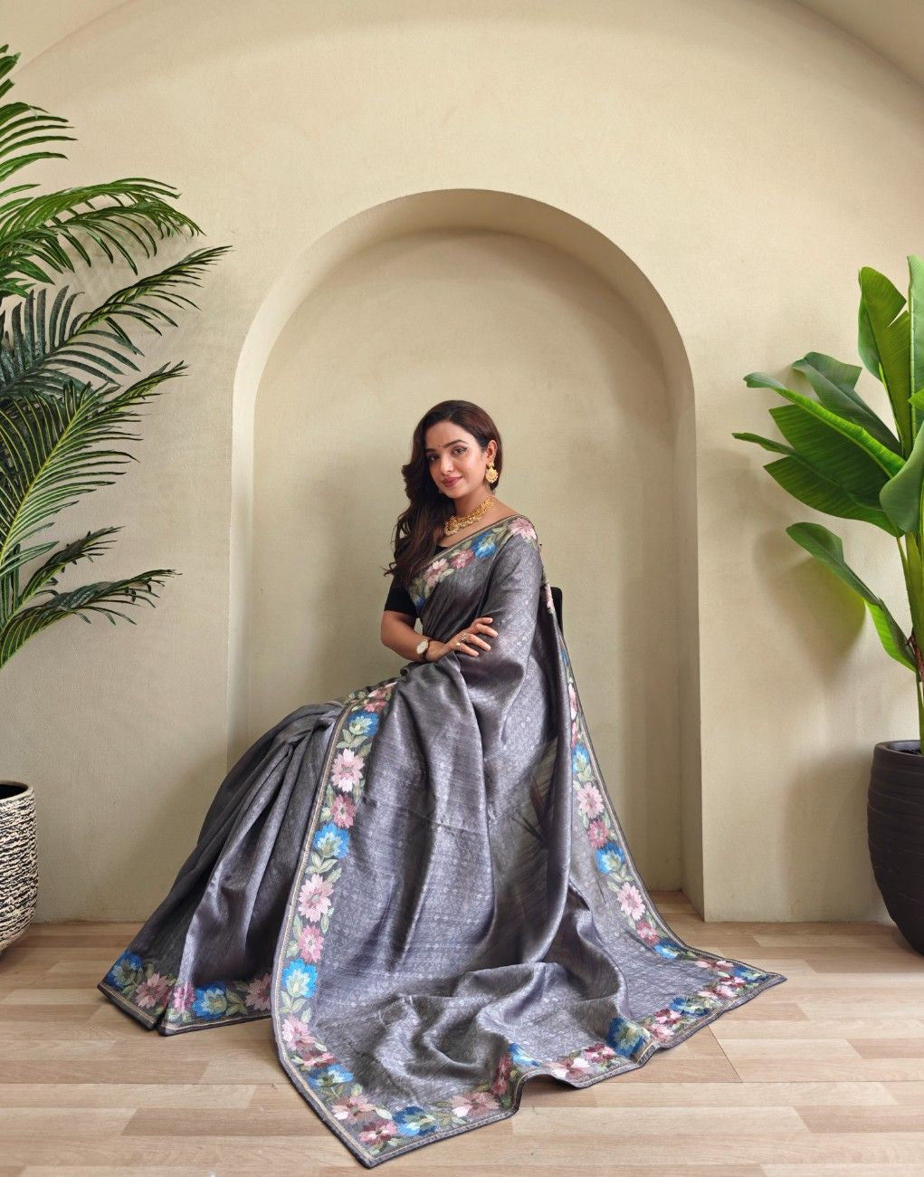 Premium Tussar Silk Saree with Royal Embroidery
