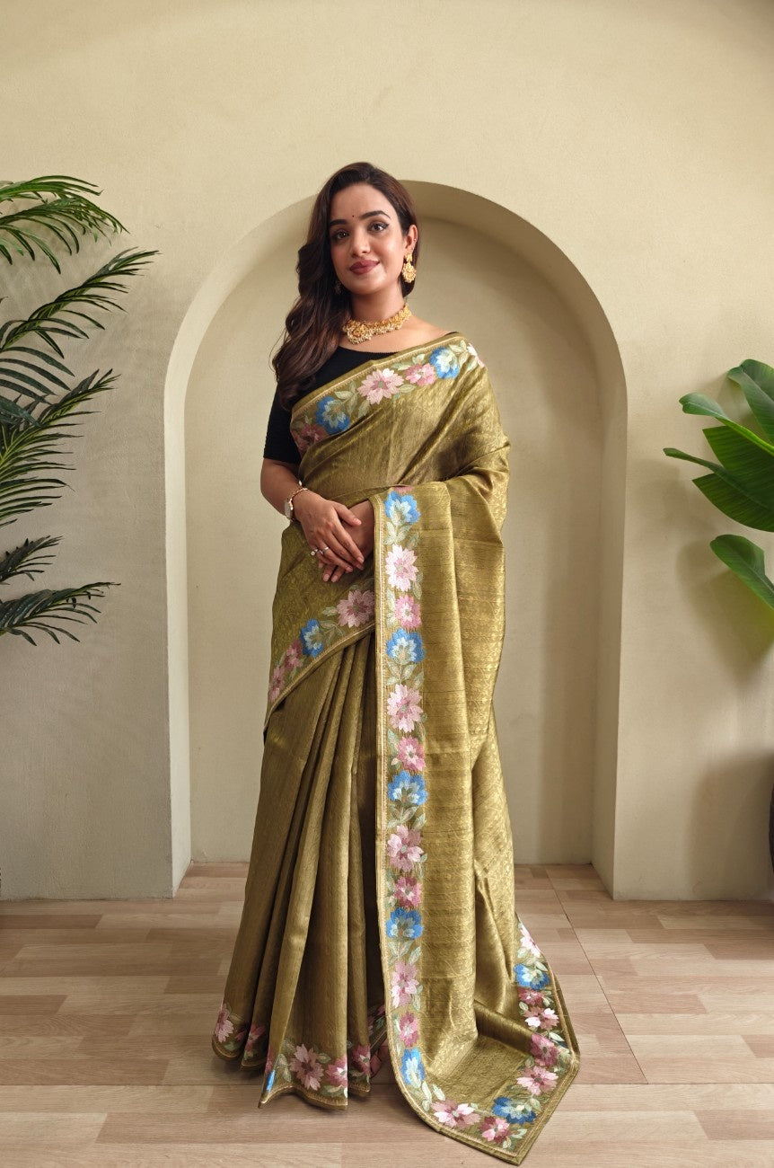 Premium Tussar Silk Saree with Royal Embroidery