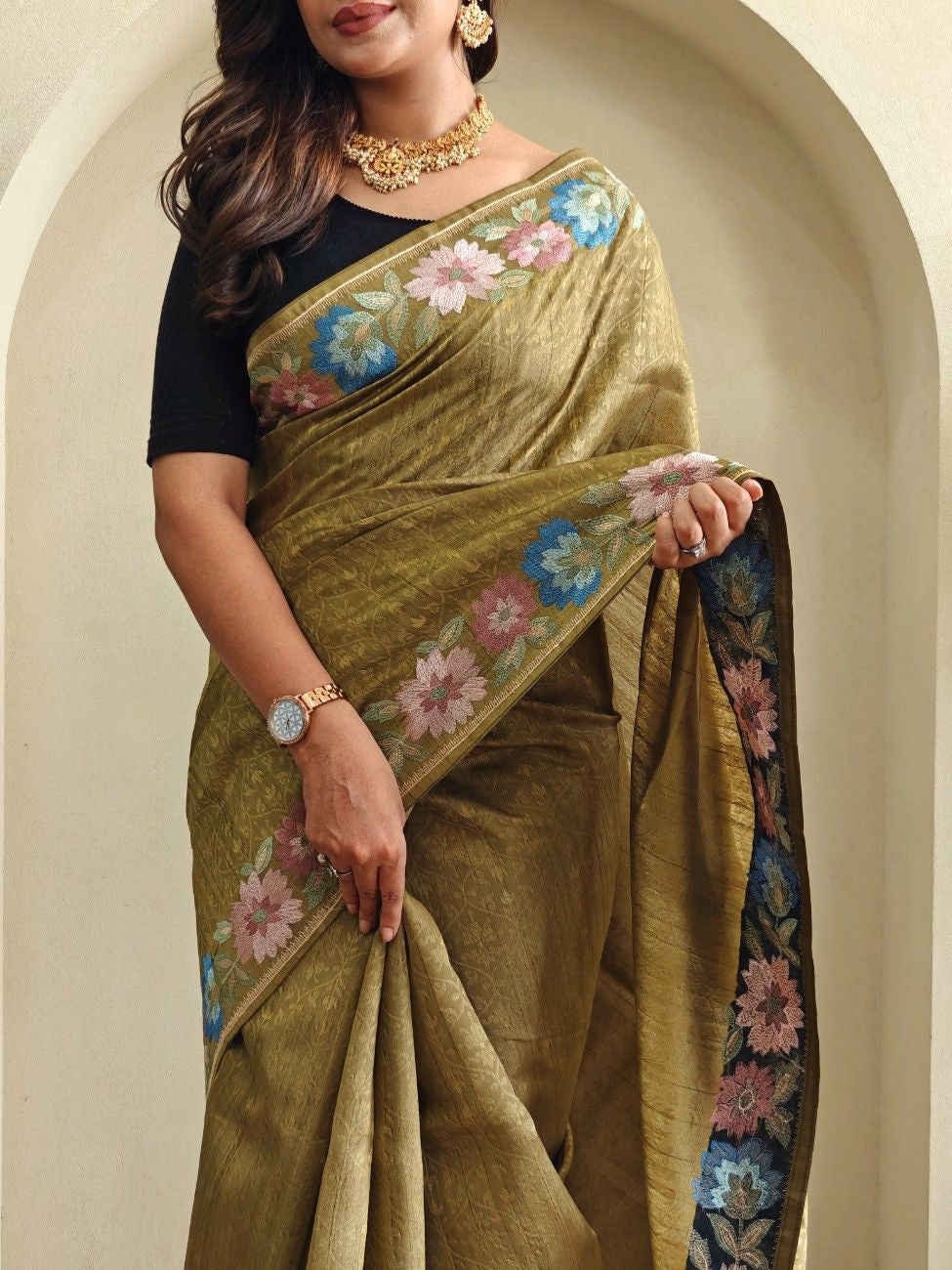 Premium Tussar Silk Saree with Royal Embroidery