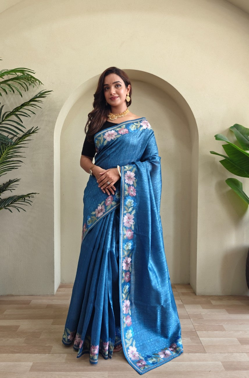 Premium Tussar Silk Saree with Royal Embroidery