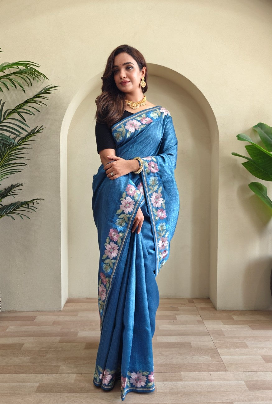 Premium Tussar Silk Saree with Royal Embroidery