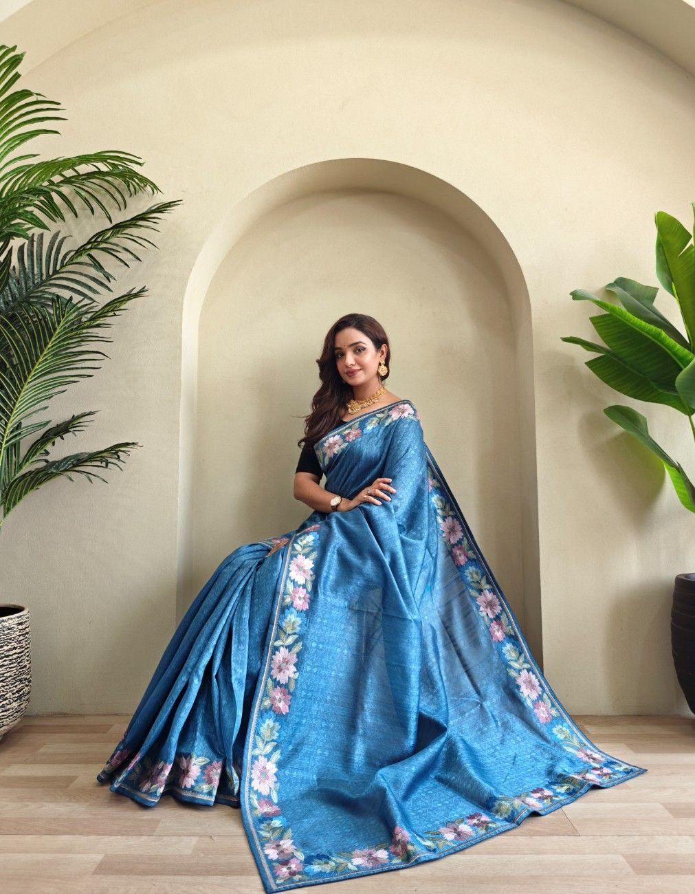 Premium Tussar Silk Saree with Royal Embroidery