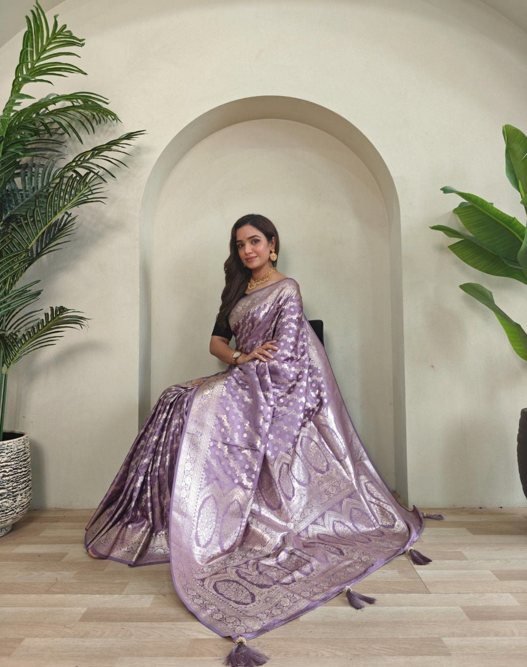 Mushru Satin Silk Saree with leheriya weaving design