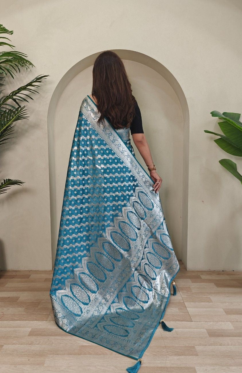 Mushru Satin Silk Saree with leheriya weaving design
