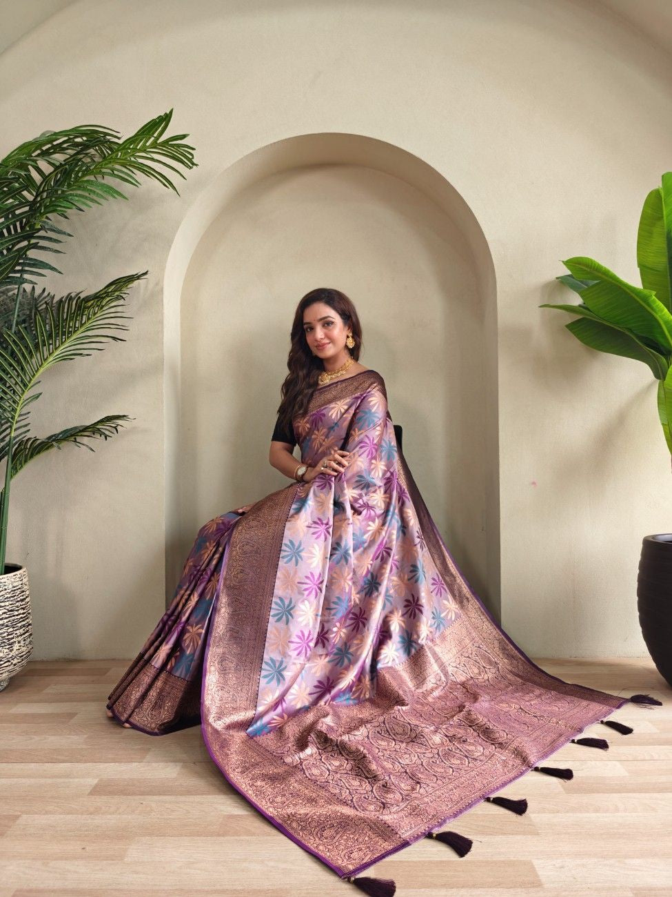 Premium Kanchi Silk Saree with Contrast Rich Border