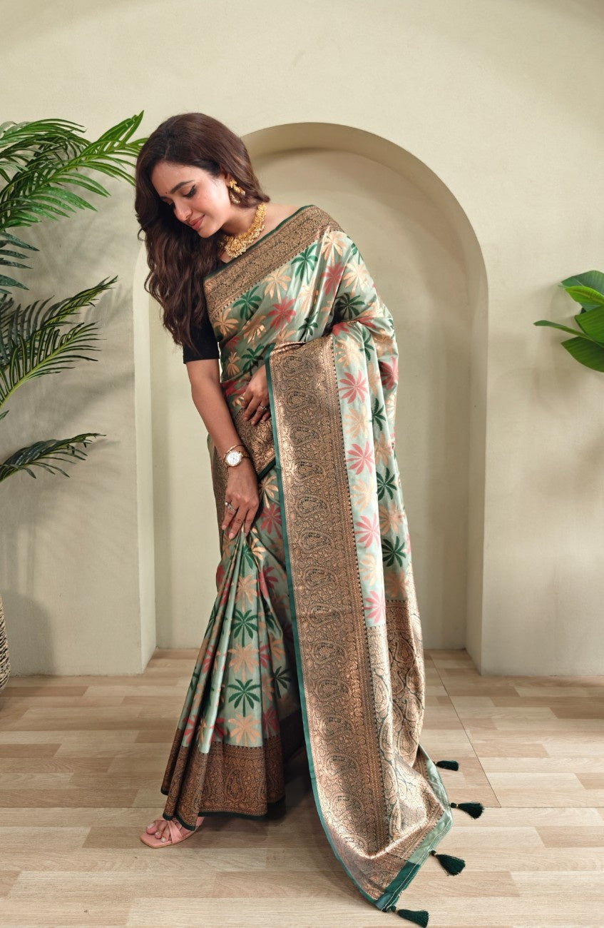 Premium Kanchi Silk Saree with Contrast Rich Border