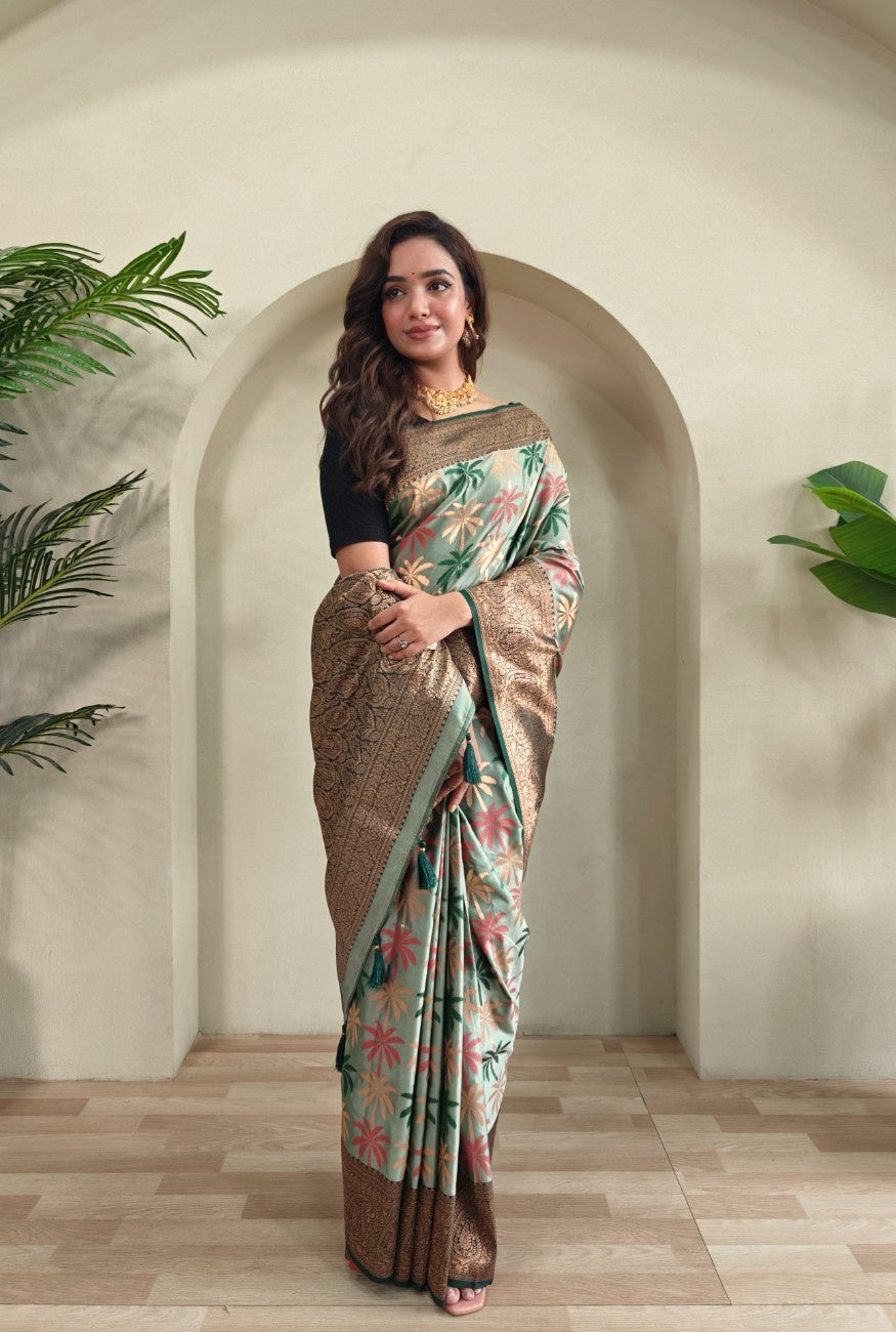 Premium Kanchi Silk Saree with Contrast Rich Border