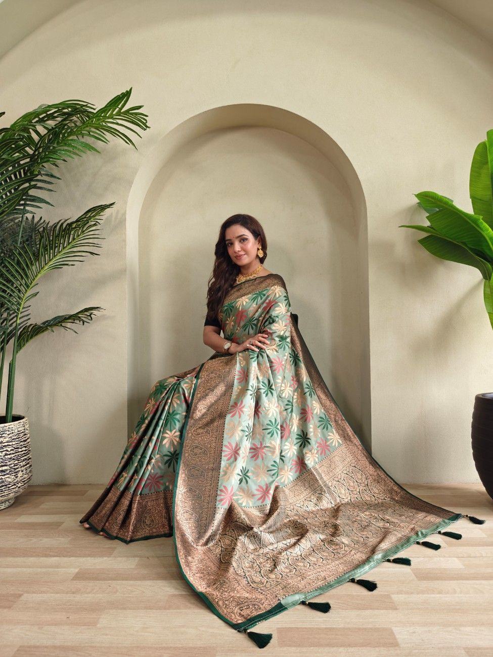 Premium Kanchi Silk Saree with Contrast Rich Border