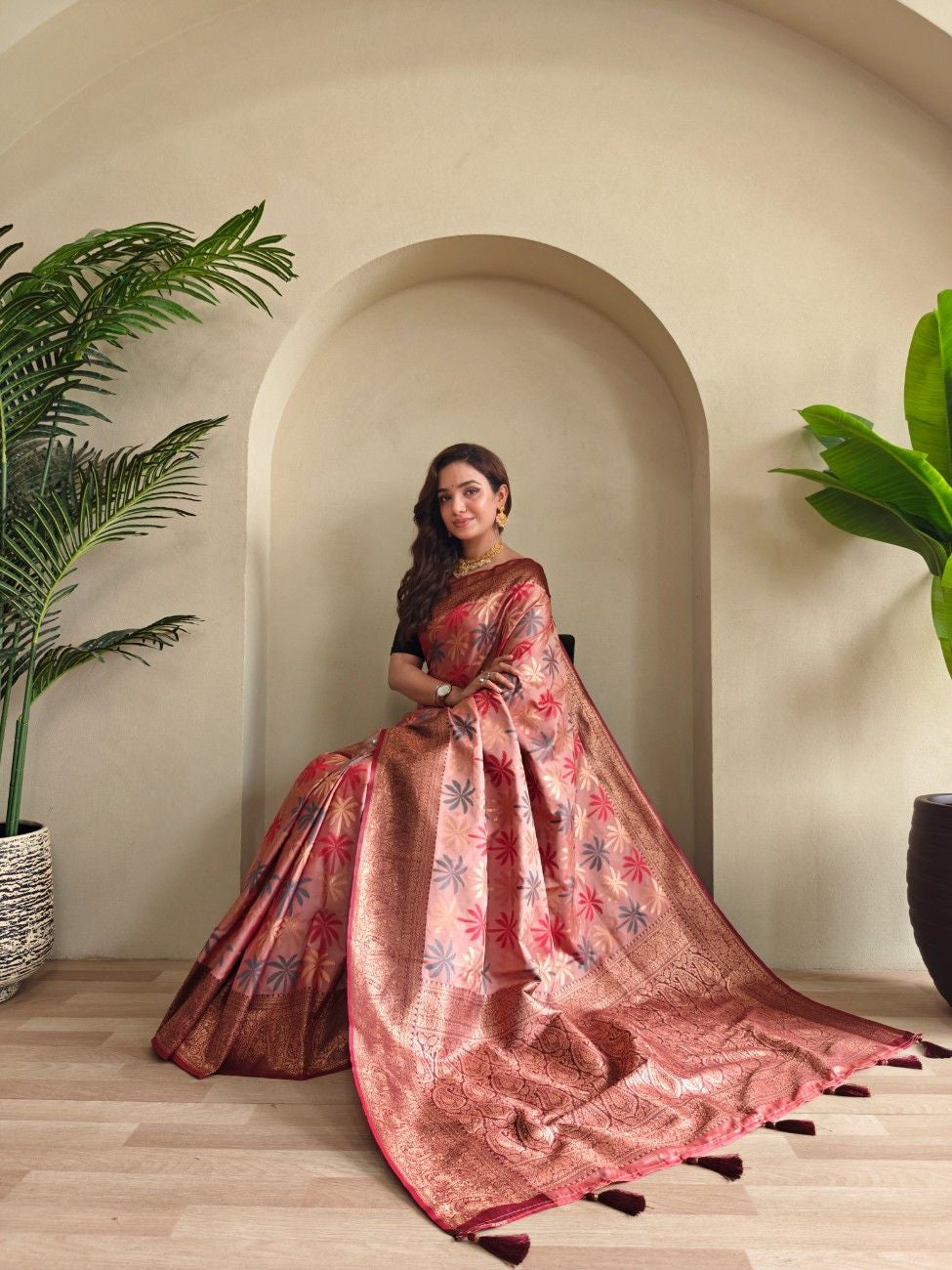 Premium Kanchi Silk Saree with Contrast Rich Border