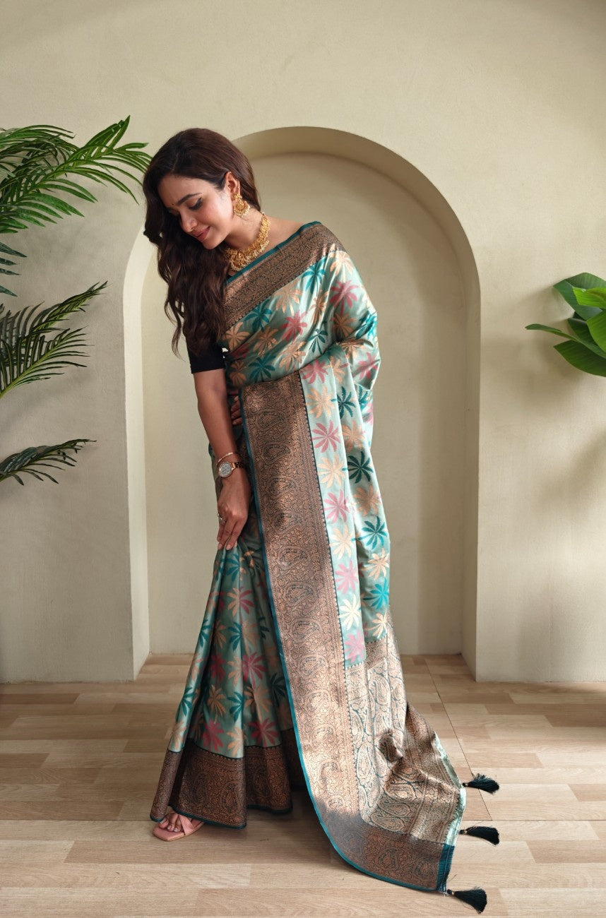 Premium Kanchi Silk Saree with Contrast Rich Border