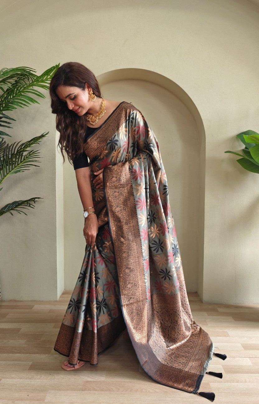 Premium Kanchi Silk Saree with Contrast Rich Border