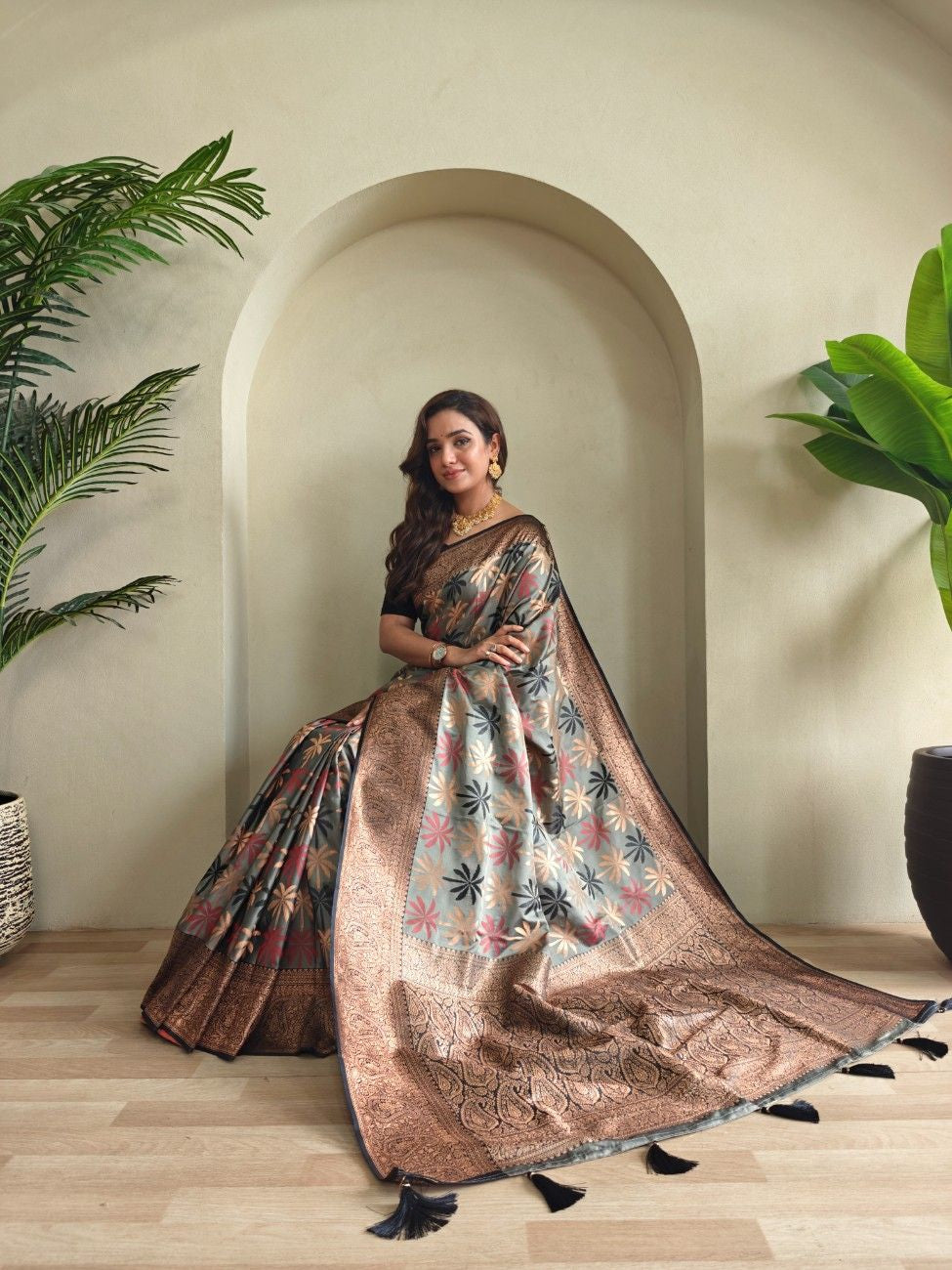Premium Kanchi Silk Saree with Contrast Rich Border
