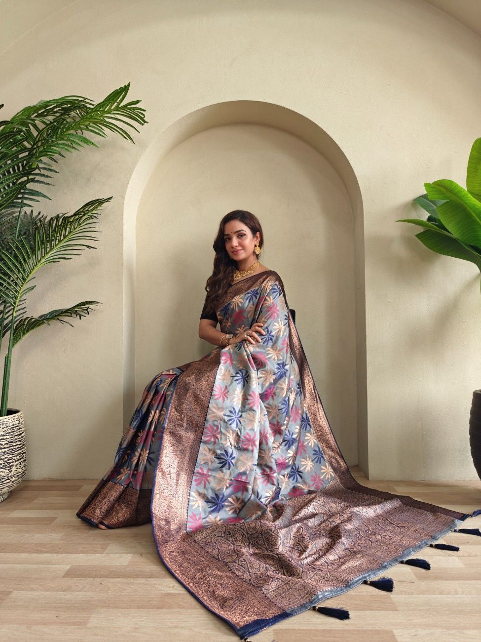 Premium Kanchi Silk Saree with Contrast Rich Border
