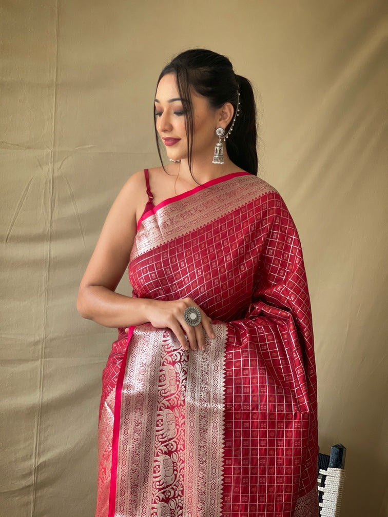 Premium Khicha Silk Saree with Silver Border, Weaving and Tassels