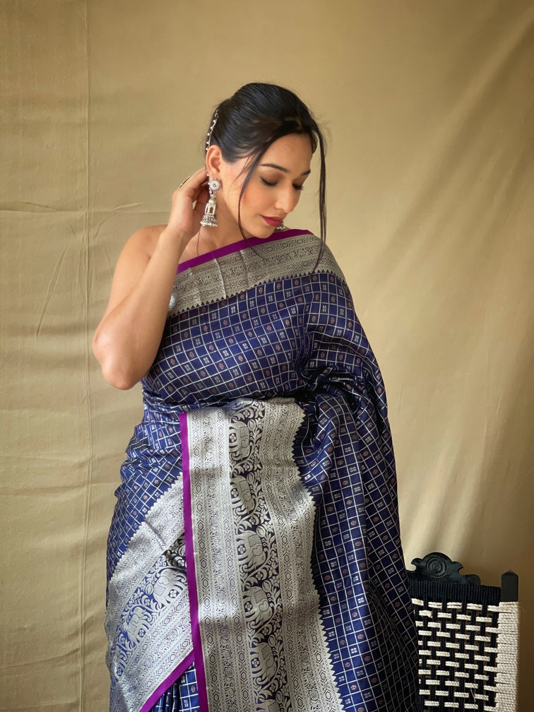 Premium Khicha Silk Saree with Silver Border, Weaving and Tassels