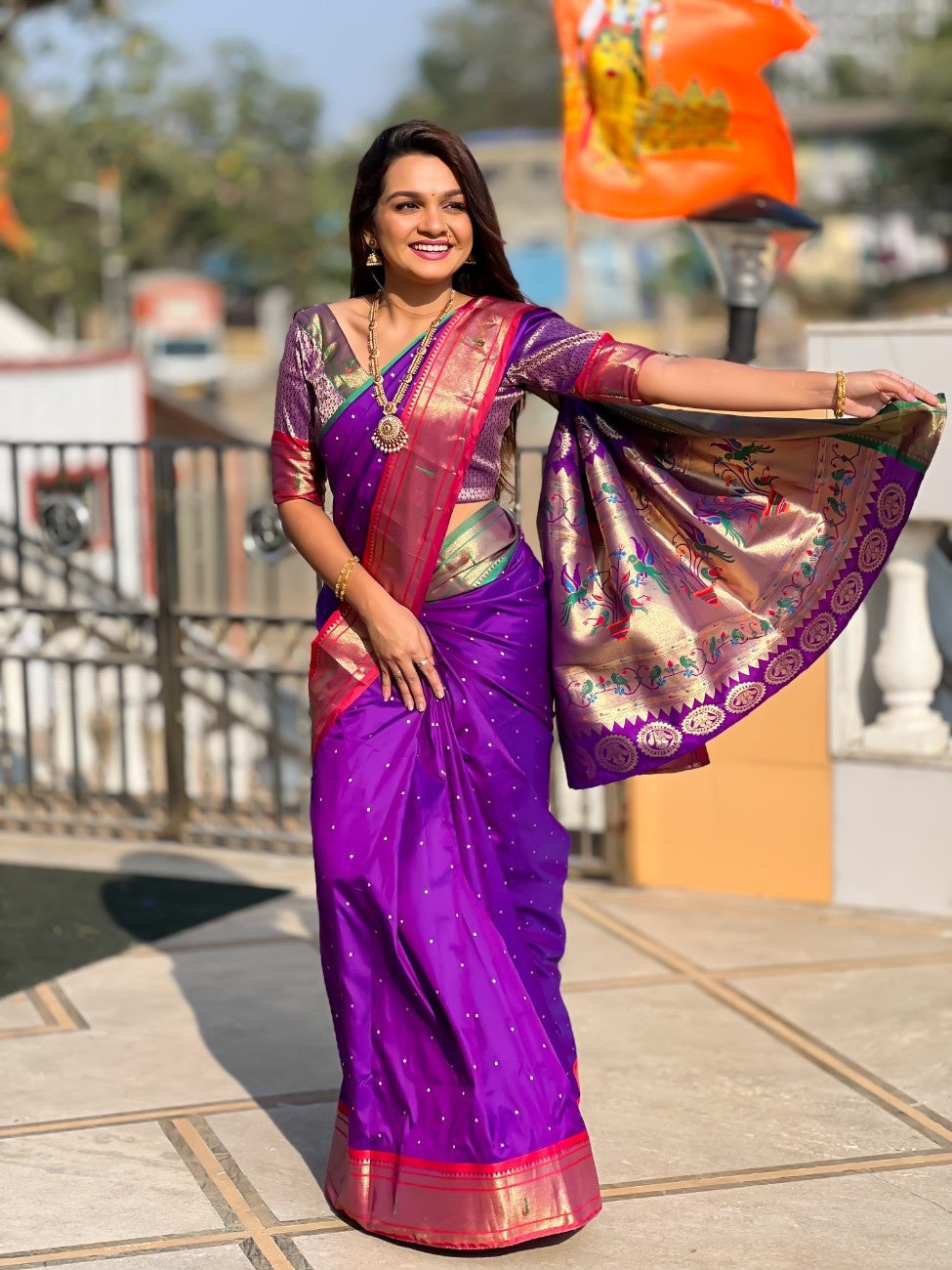 Pure Paithani Silk Saree With Ganga Jamuna Border and heritage weaving