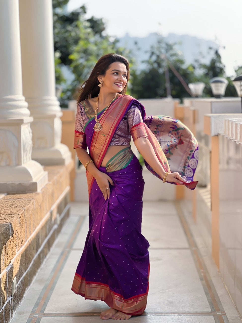 Pure Paithani Silk Saree With Ganga Jamuna Border and heritage weaving