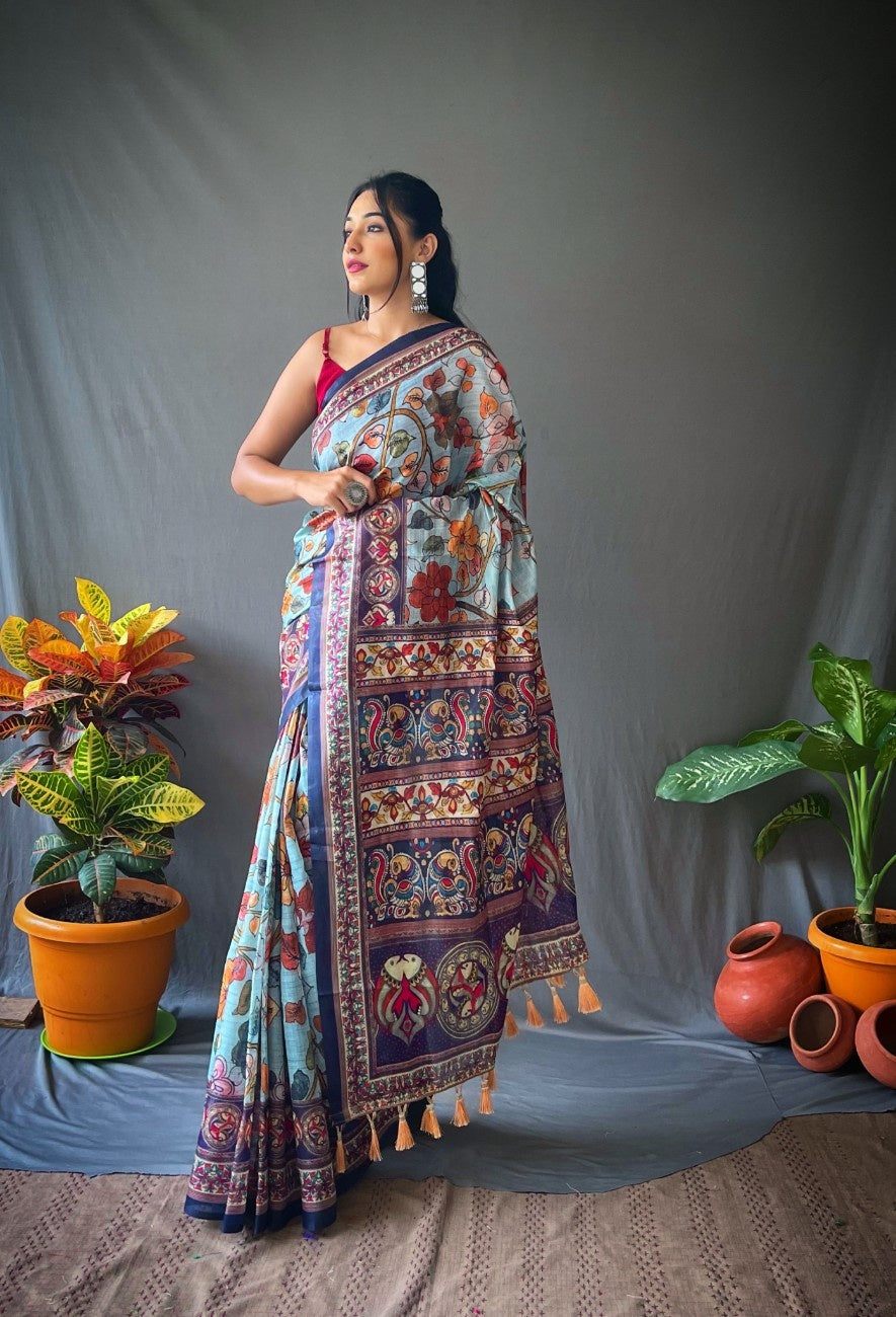 Cotton Sarees With Kalamkari Digital Print