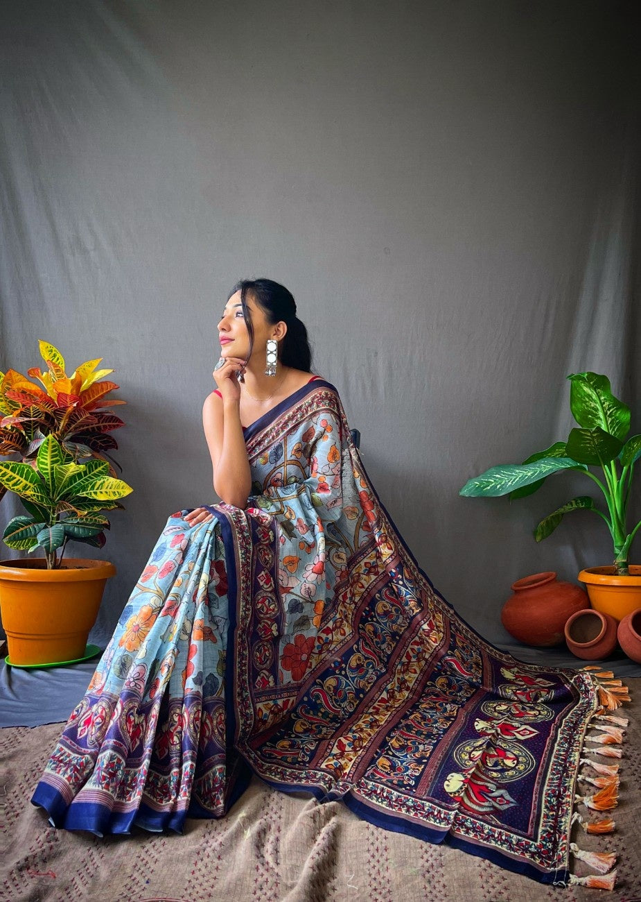 Cotton Sarees With Kalamkari Digital Print